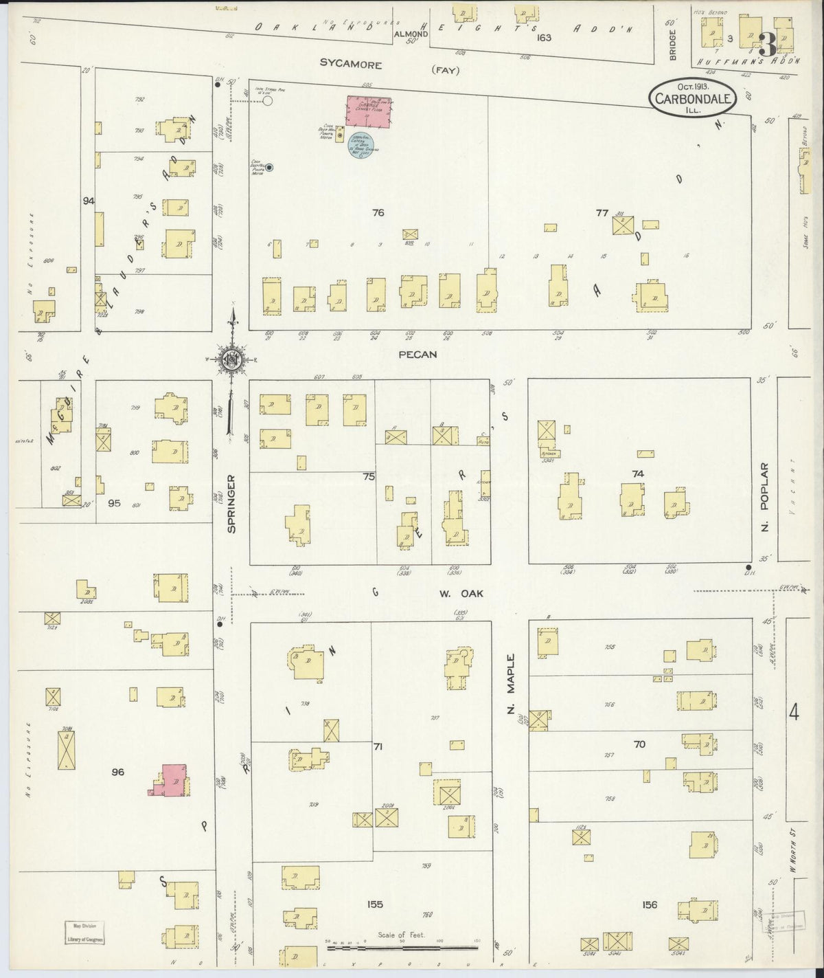 Sanborn Fire Insurance Map from Carbondale, Jackson County, Illinois (1913), Sheet #0003 - Complete Map Set gallery image, historic Sanborn map, vintage wall art, Illinois Illinois