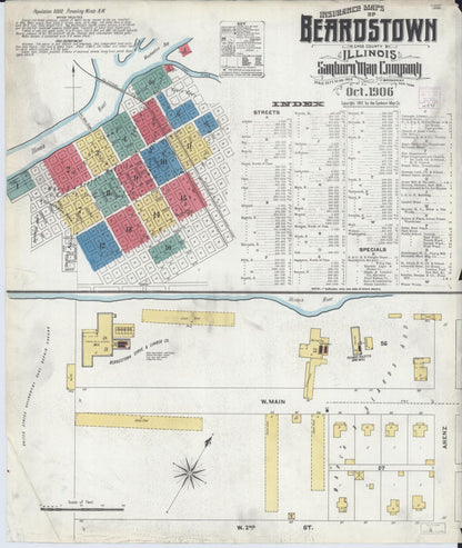 Sanborn Fire Insurance Map from Beardstown, Cass County, Illinois (1906), Sheet #0001 - Complete Map Set gallery image, historic Sanborn map, vintage wall art, Illinois Illinois