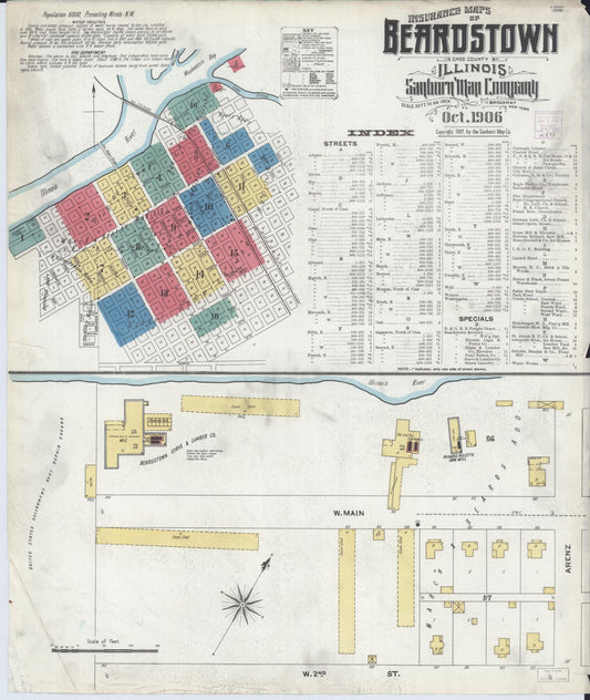 Sanborn Fire Insurance Map from Beardstown, Cass County, Illinois (1906), Sheet #0001 - Complete Map Set gallery image, historic Sanborn map, vintage wall art, Illinois Illinois