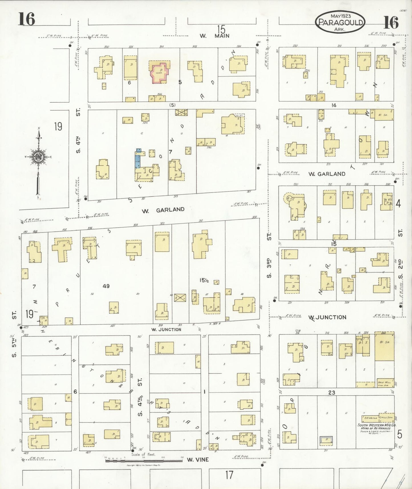 Sanborn Fire Insurance Map from Paragould, Greene County, Arkansas (1923), Sheet #0016 - Complete Map Set gallery image, historic Sanborn map, vintage wall art, Arkansas Arkansas
