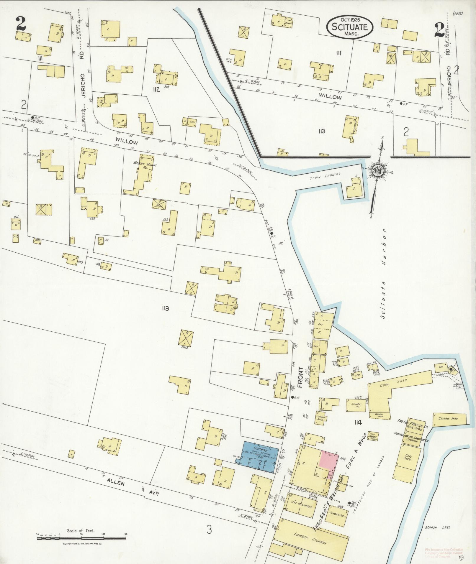 Sanborn Fire Insurance Map from Scituate, Plymouth County, Massachusetts (1926), Sheet #0002 - Historic Sanborn Fire Insurance Map Print, vintage old map wall art, antique decor, genealogy gift, Massachusetts Massachusetts map