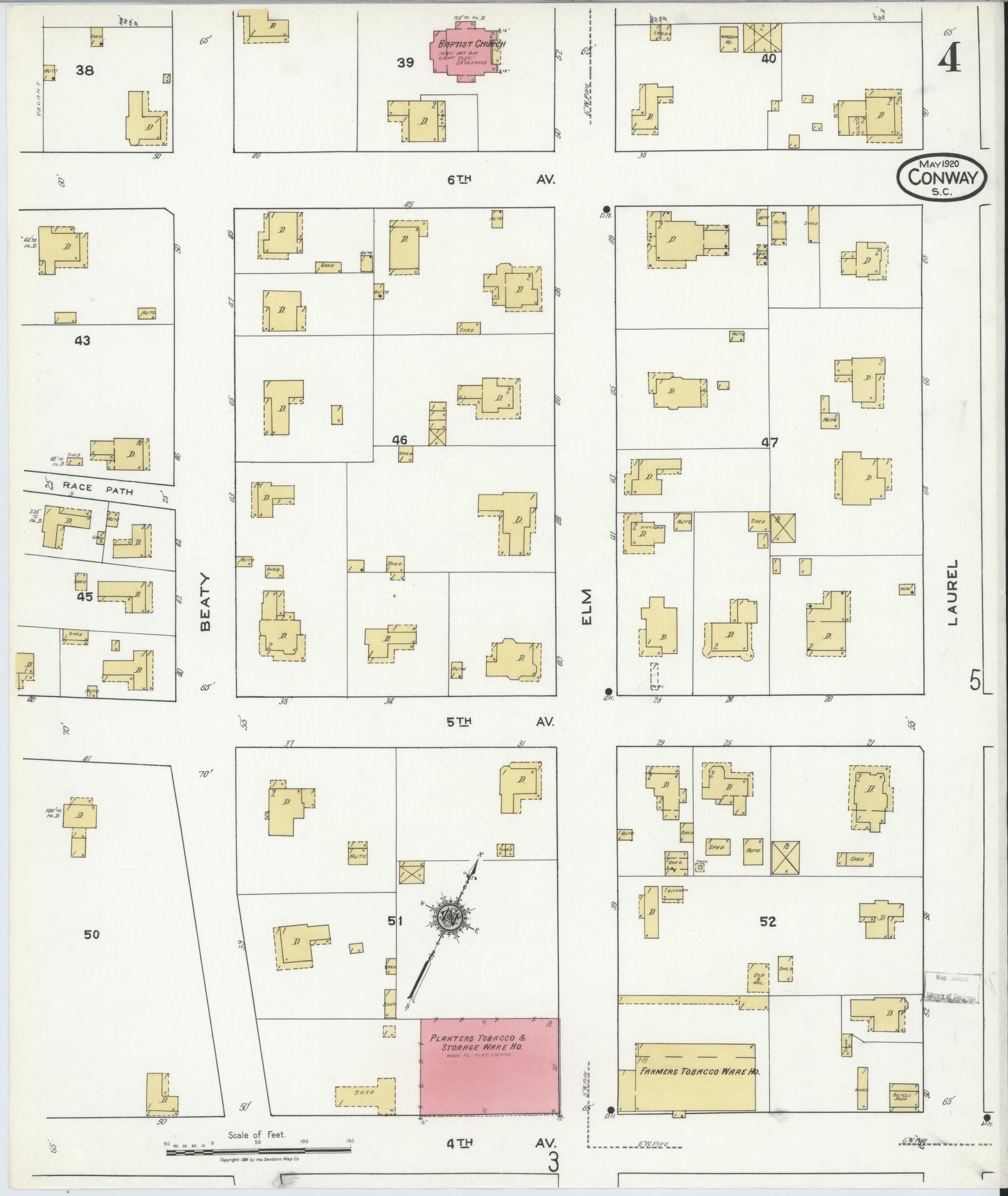 Sanborn Fire Insurance Map from Conway, Horry County, South Carolina (1920), Sheet #0004 - Complete Map Set gallery image, historic Sanborn map, vintage wall art, South Carolina South Carolina