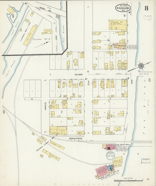 Sanborn Fire Insurance Map from Kaukauna, Outagamie County, Wisconsin (1913), Sheet #0008 - Historic Sanborn Fire Insurance Map Print, vintage old map wall art, antique decor, genealogy gift, Wisconsin Wisconsin map