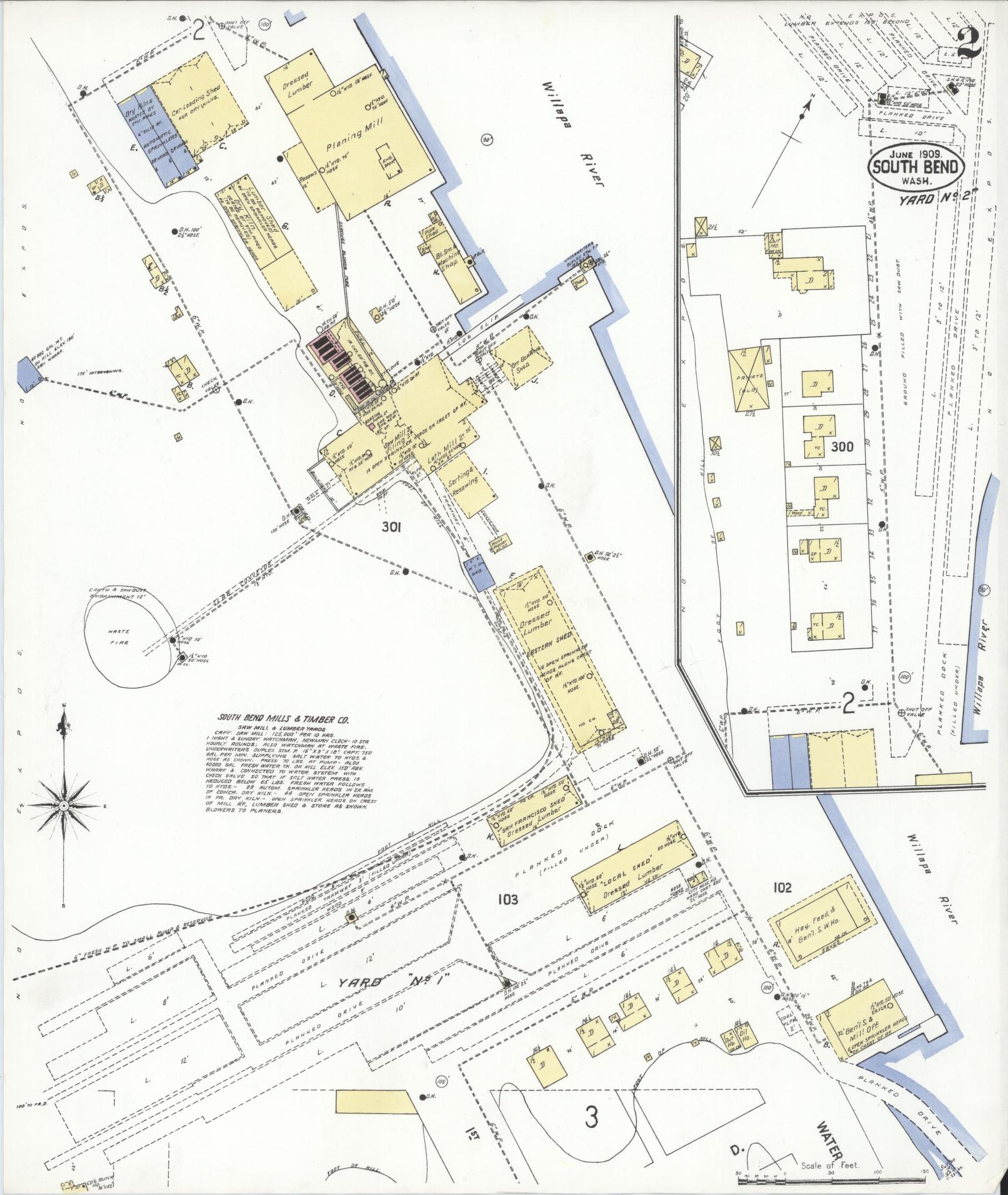 Sanborn Fire Insurance Map from South Bend, Pacific County, Washington (1909), Sheet #0002 - Historic Sanborn Fire Insurance Map Print, vintage old map wall art, antique decor, genealogy gift, Washington Washington map
