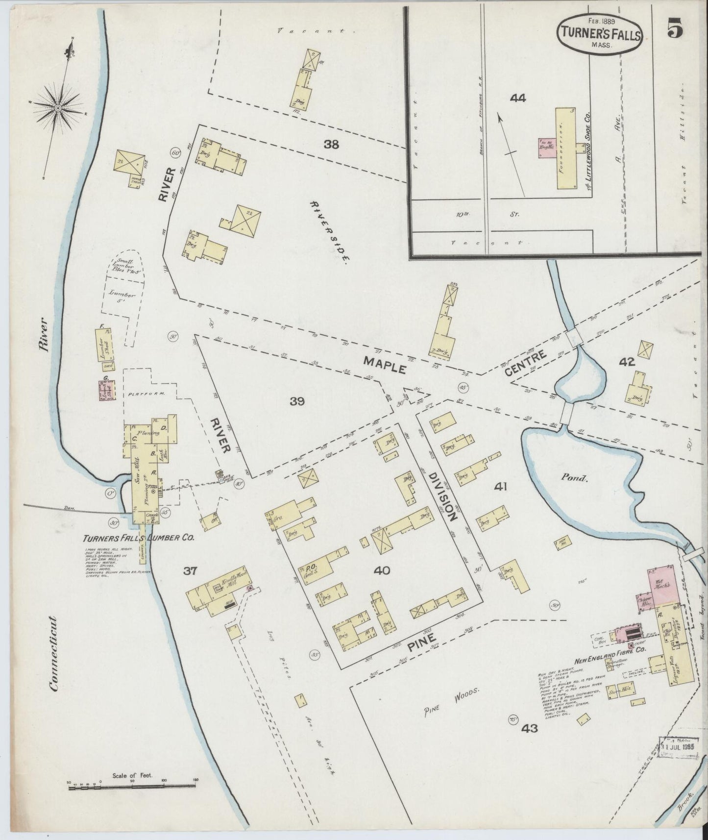 Sanborn Fire Insurance Map from Turners Falls, Franklin County, Massachusetts (1889), Sheet #0005 - Complete Map Set gallery image, historic Sanborn map, vintage wall art, Massachusetts Massachusetts