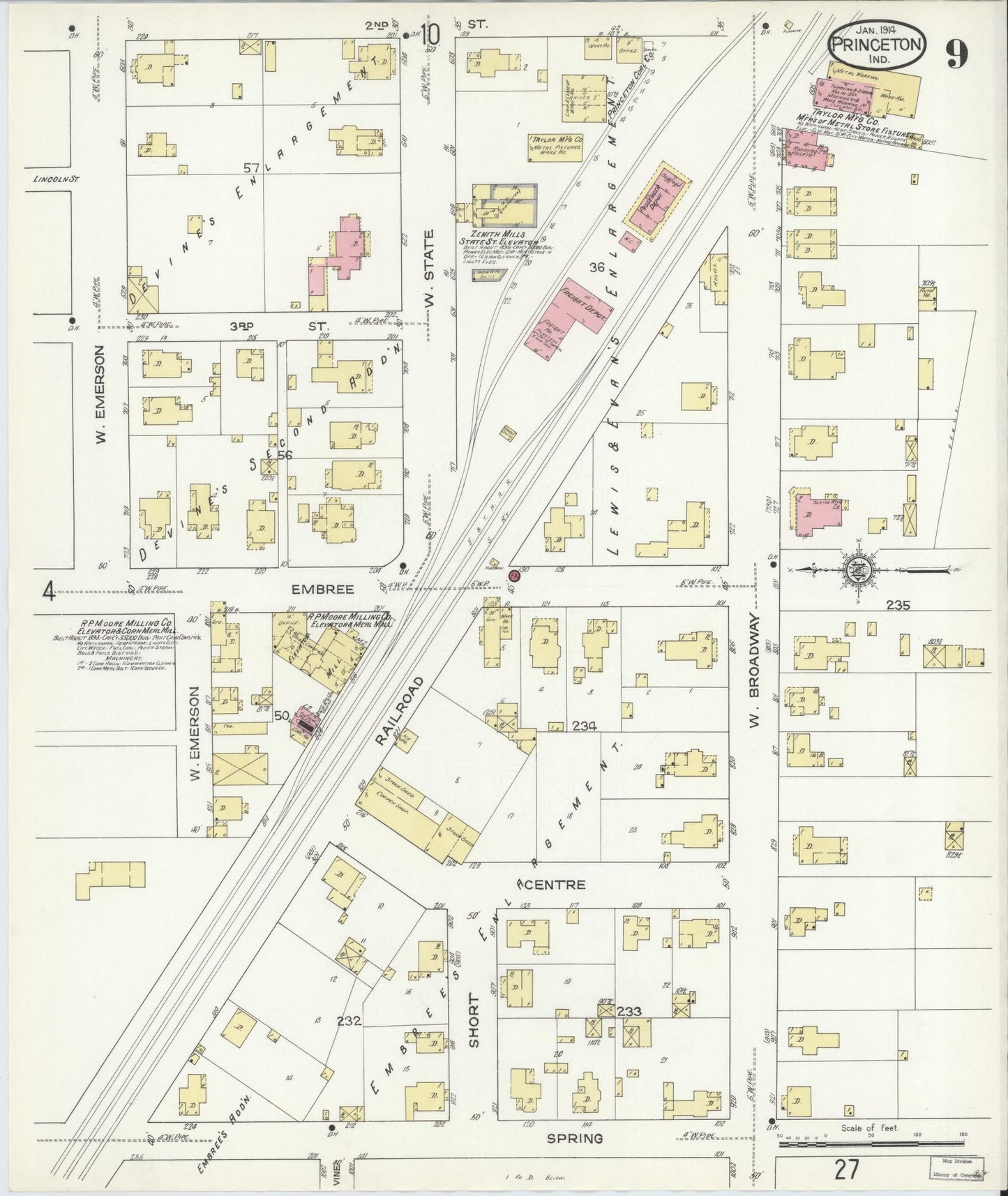 Sanborn Fire Insurance Map from Princeton, Gibson County, Indiana (1914), Sheet #0009 - Complete Map Set gallery image, historic Sanborn map, vintage wall art, Indiana Indiana
