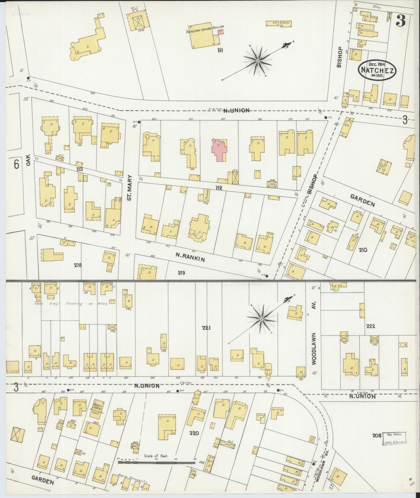 Sanborn Fire Insurance Map from Natchez, Adams County, Mississippi (1904), Sheet #0003 - Complete Map Set gallery image, historic Sanborn map, vintage wall art, Mississippi Mississippi
