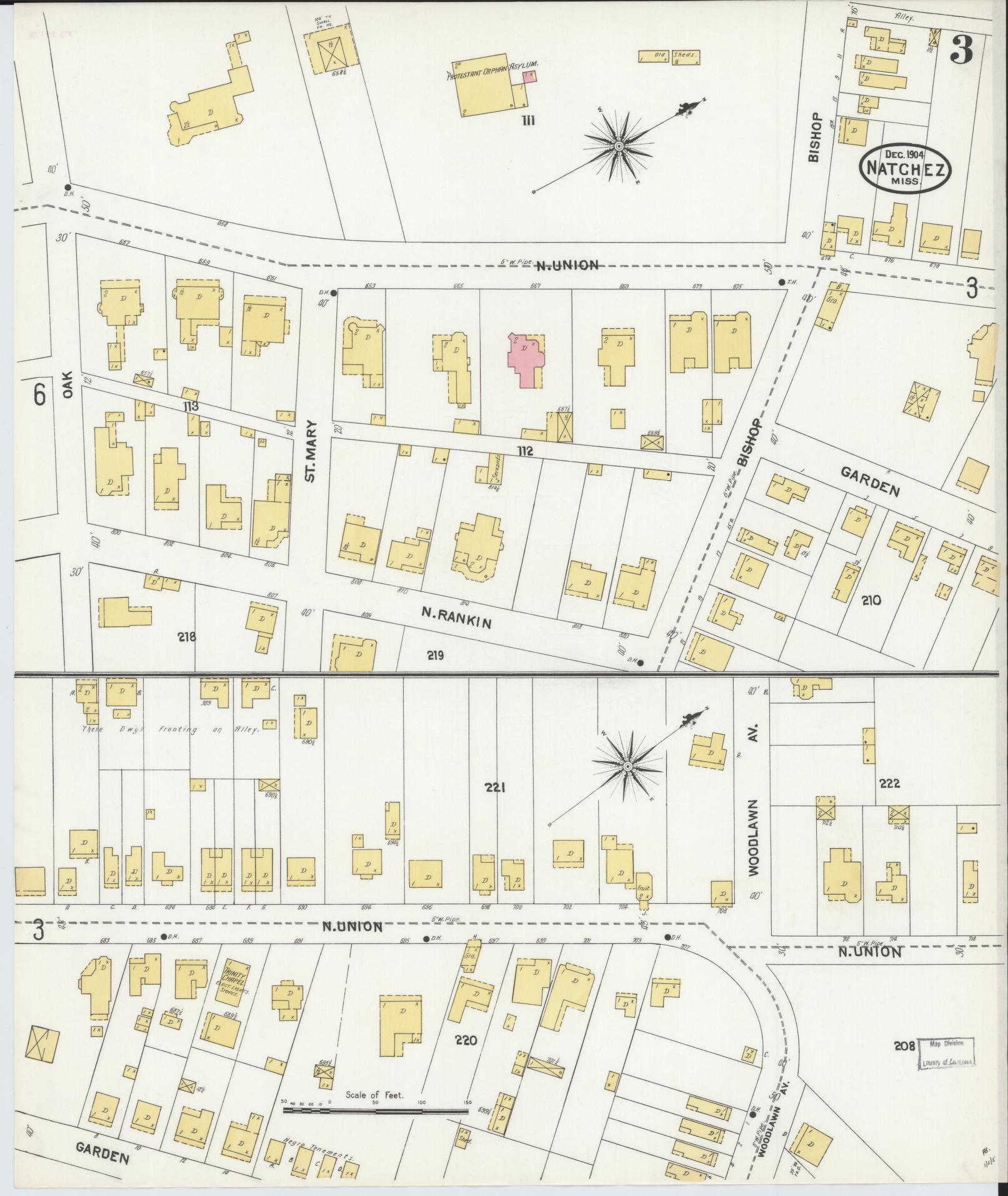 Sanborn Fire Insurance Map from Natchez, Adams County, Mississippi (1904), Sheet #0003 - Complete Map Set gallery image, historic Sanborn map, vintage wall art, Mississippi Mississippi