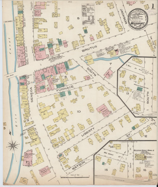 Sanborn Fire Insurance Map from Weedsport, Cayuga County, New York (1885), Sheet #0001 - Historic Sanborn Fire Insurance Map Print, vintage old map wall art, antique decor, genealogy gift, New York New York map
