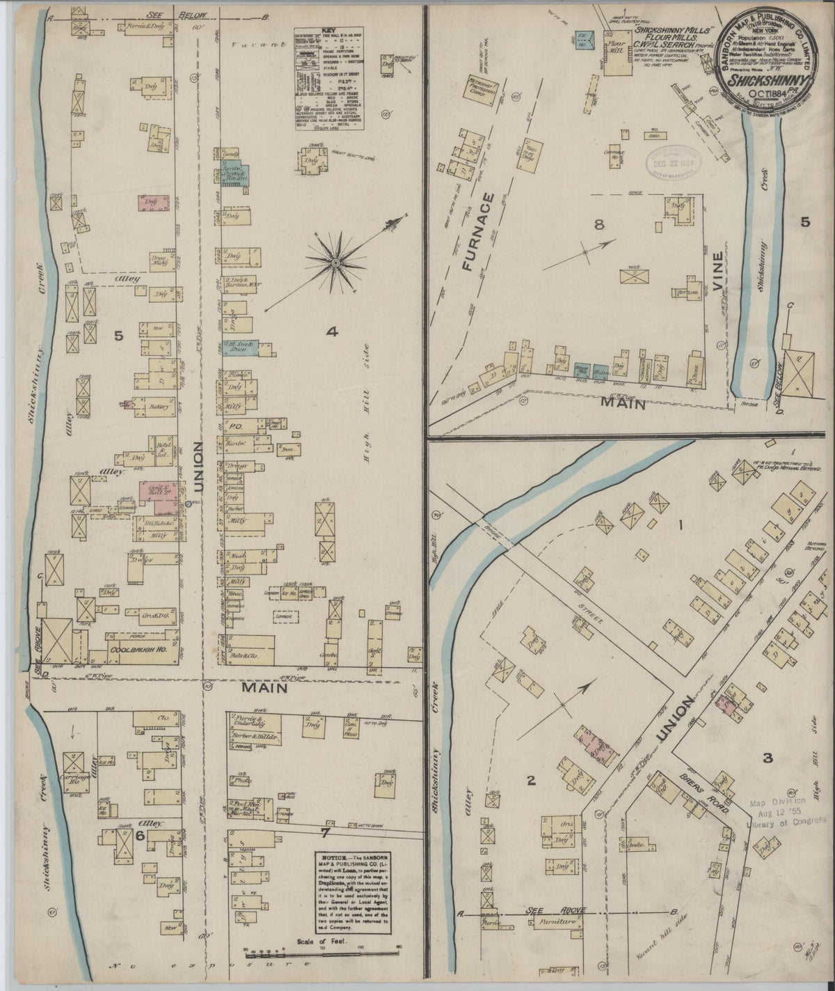 Sanborn Fire Insurance Map from Shickshinny, Luzerne County, Pennsylvania (1884), Sheet #0001 - Historic Sanborn Fire Insurance Map Print, vintage old map wall art, antique decor, genealogy gift, Pennsylvania Pennsylvania map