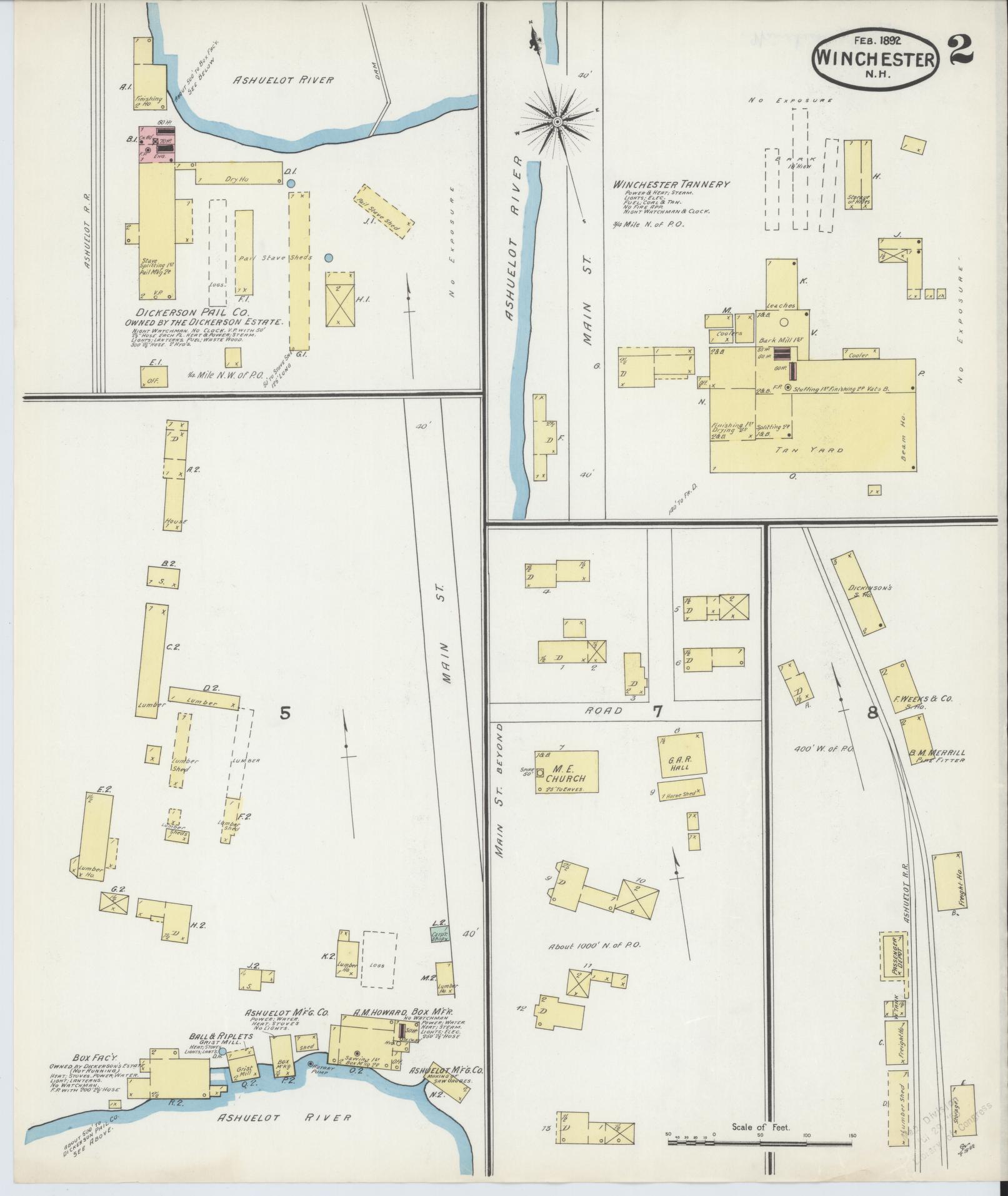 Sanborn Fire Insurance Map from Winchester, Cheshire County, New Hampshire (1892), Sheet #0002 - Complete Map Set gallery image, historic Sanborn map, vintage wall art, New Hampshire New Hampshire