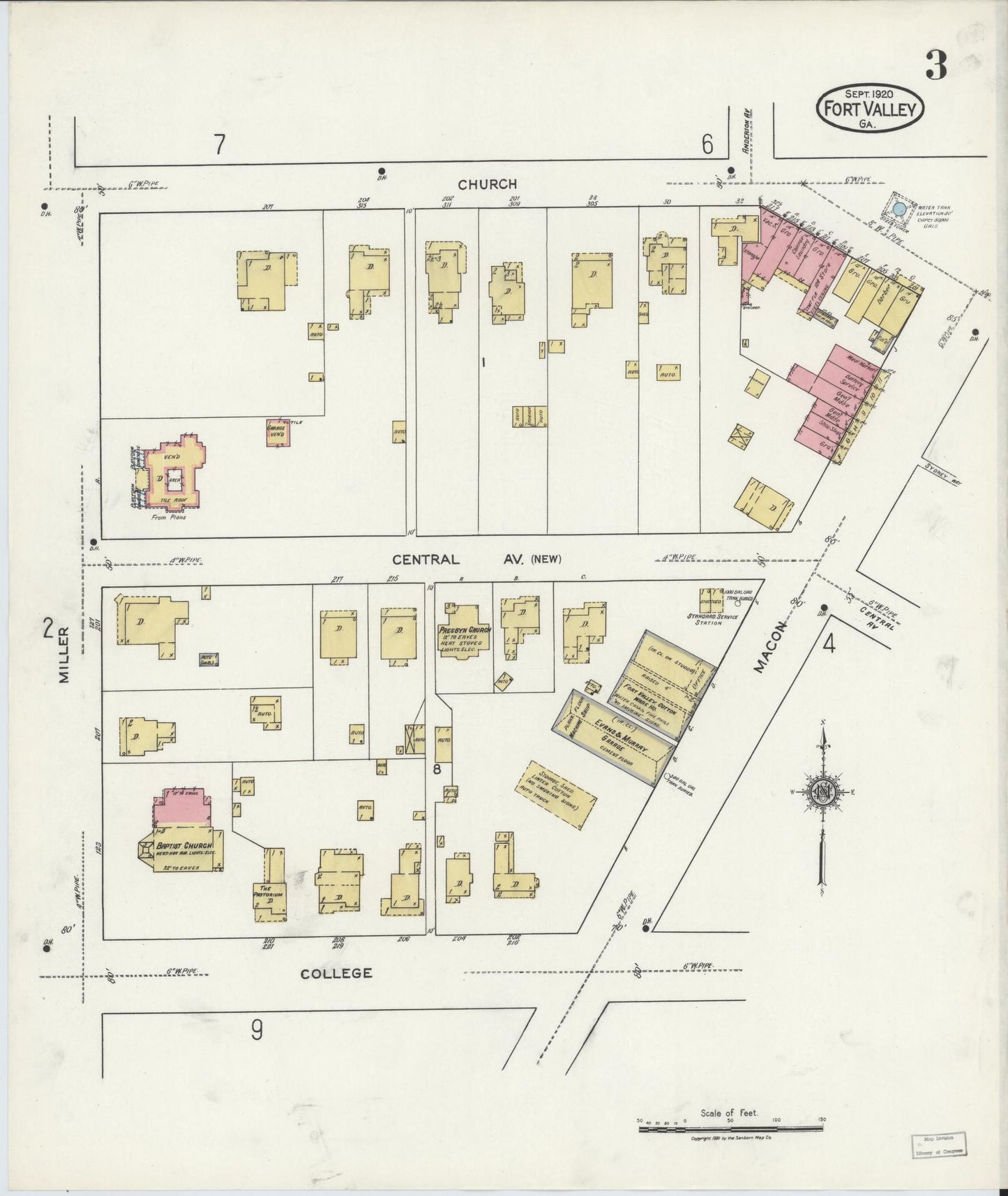 Sanborn Fire Insurance Map from Fort Valley, Peach County, Georgia (1920), Sheet #0003 - Complete Map Set gallery image, historic Sanborn map, vintage wall art, Georgia Georgia