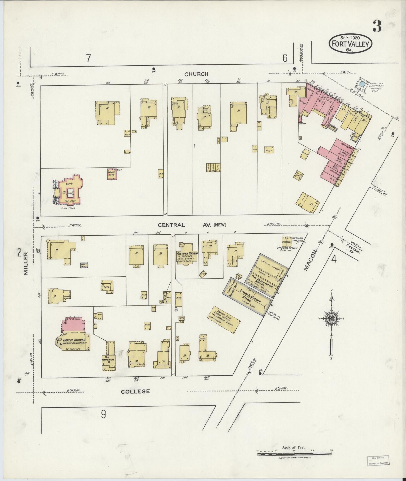Sanborn Fire Insurance Map from Fort Valley, Peach County, Georgia (1920), Sheet #0003 - Complete Map Set gallery image, historic Sanborn map, vintage wall art, Georgia Georgia