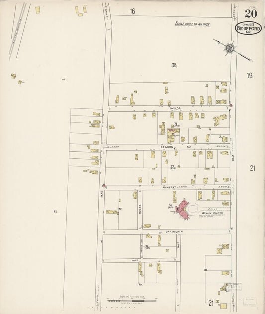 Sanborn Fire Insurance Map from Biddeford, York County, Maine (1922), Sheet #0020 - Historic Sanborn Fire Insurance Map Print, vintage old map wall art, antique decor, genealogy gift, Maine Maine map