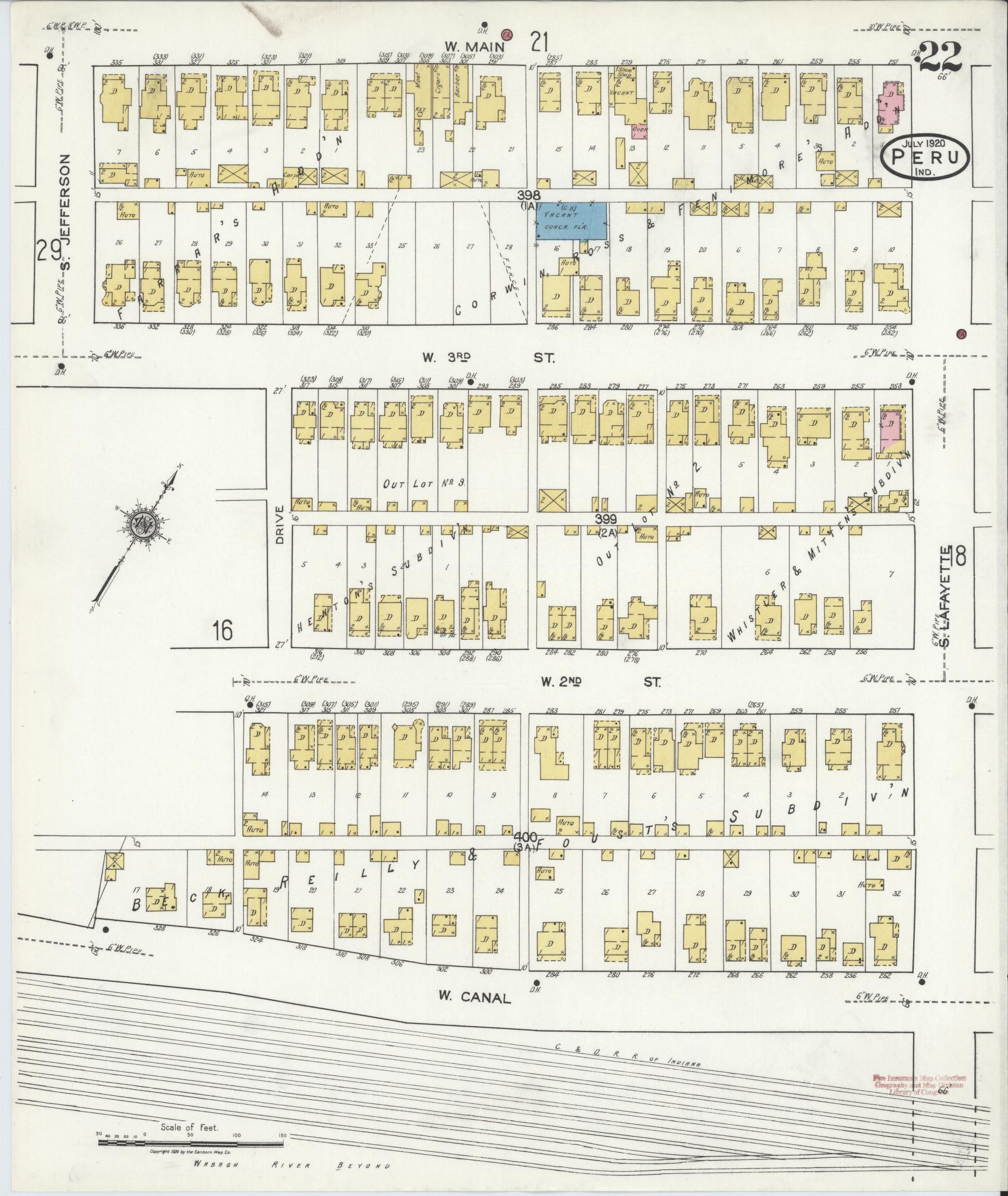 Sanborn Fire Insurance Map from Peru, Miami County, Indiana (1920), Sheet #0022 - Complete Map Set gallery image, historic Sanborn map, vintage wall art, Indiana Indiana