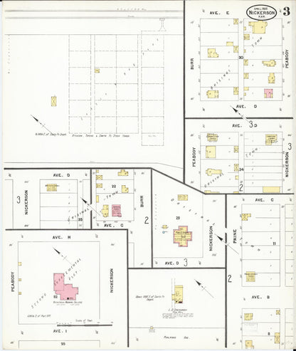 Sanborn Fire Insurance Map from Nickerson, Reno County, Kansas (1905), Sheet #0003 - Complete Map Set gallery image, historic Sanborn map, vintage wall art, Kansas Kansas