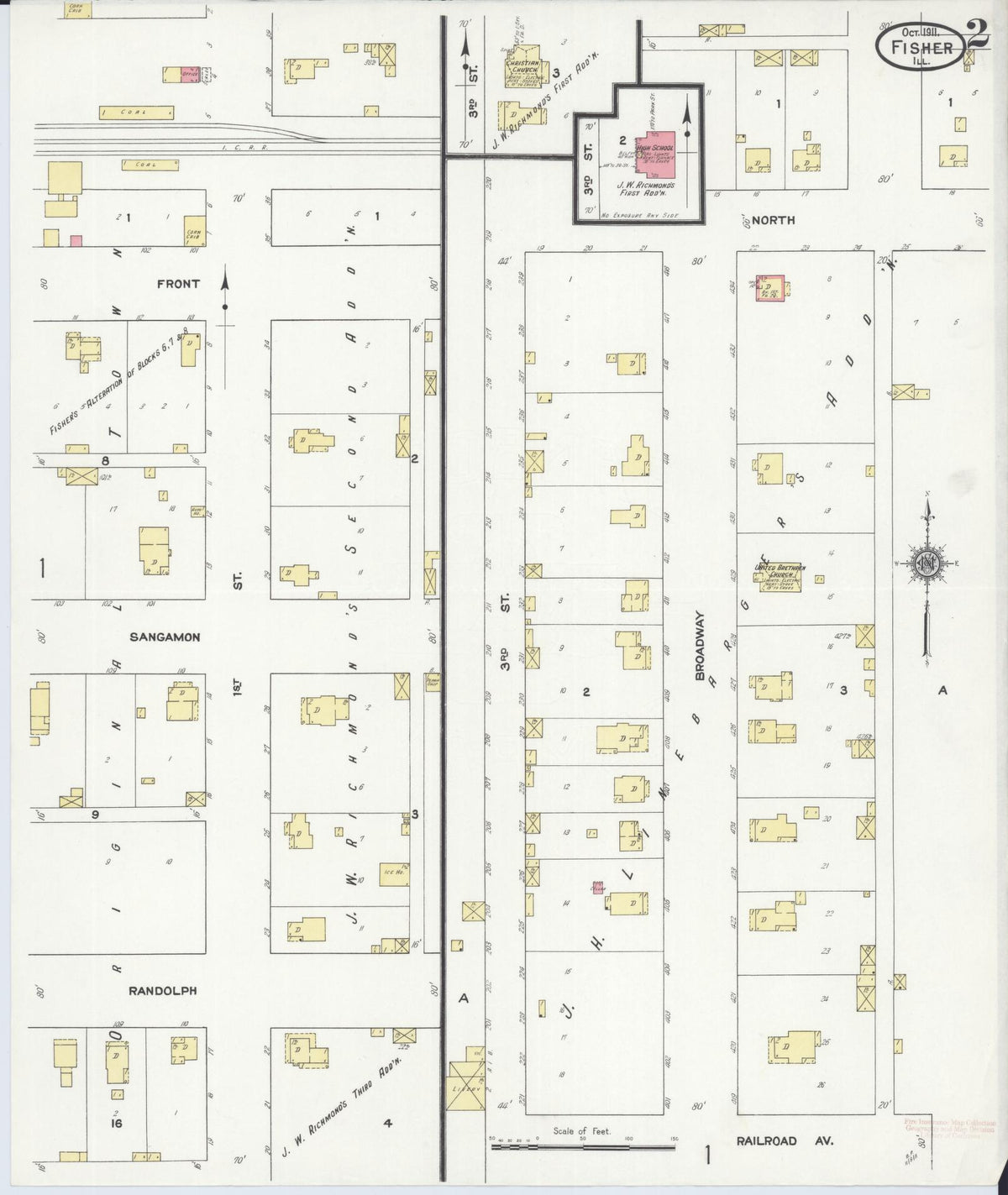 Sanborn Fire Insurance Map from Fisher, Champaign County, Illinois (1911), Sheet #0002 - Complete Map Set gallery image, historic Sanborn map, vintage wall art, Illinois Illinois