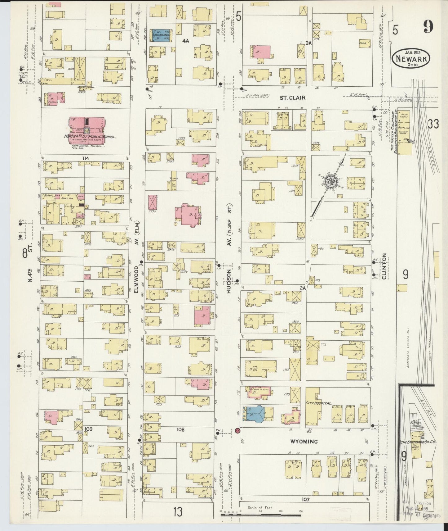 Sanborn Fire Insurance Map from Newark, Licking County, Ohio (1912), Sheet #0009 - Complete Map Set gallery image, historic Sanborn map, vintage wall art, Ohio Ohio