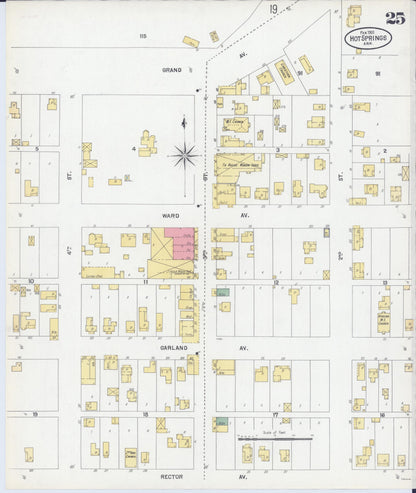 Sanborn Fire Insurance Map from Hot Springs, Garland County, Arkansas (1901), Sheet #0025 - Complete Map Set gallery image, historic Sanborn map, vintage wall art, Arkansas Arkansas