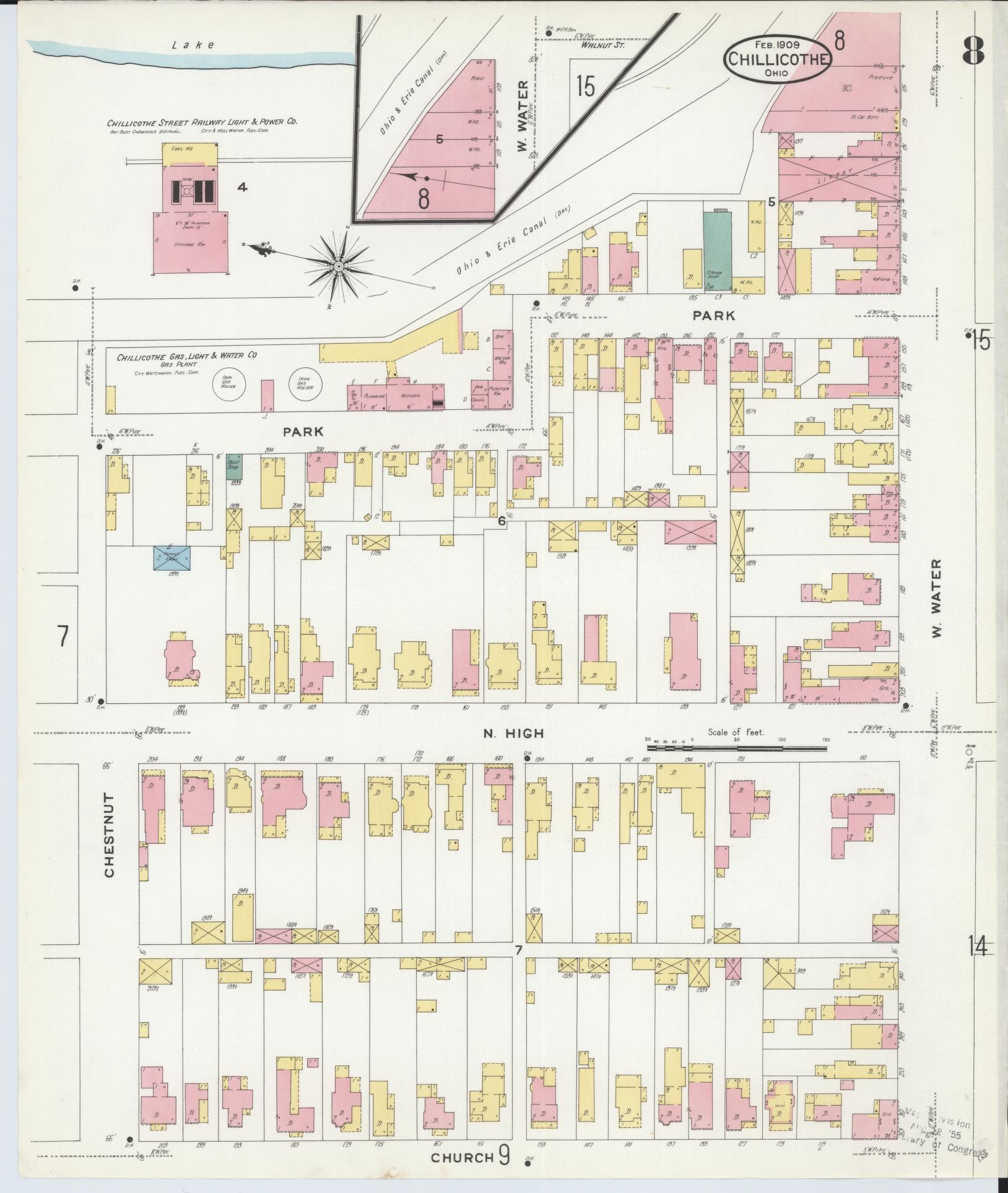 Sanborn Fire Insurance Map from Chillicothe, Ross County, Ohio (1909), Sheet #0008 - Complete Map Set gallery image, historic Sanborn map, vintage wall art, Ohio Ohio
