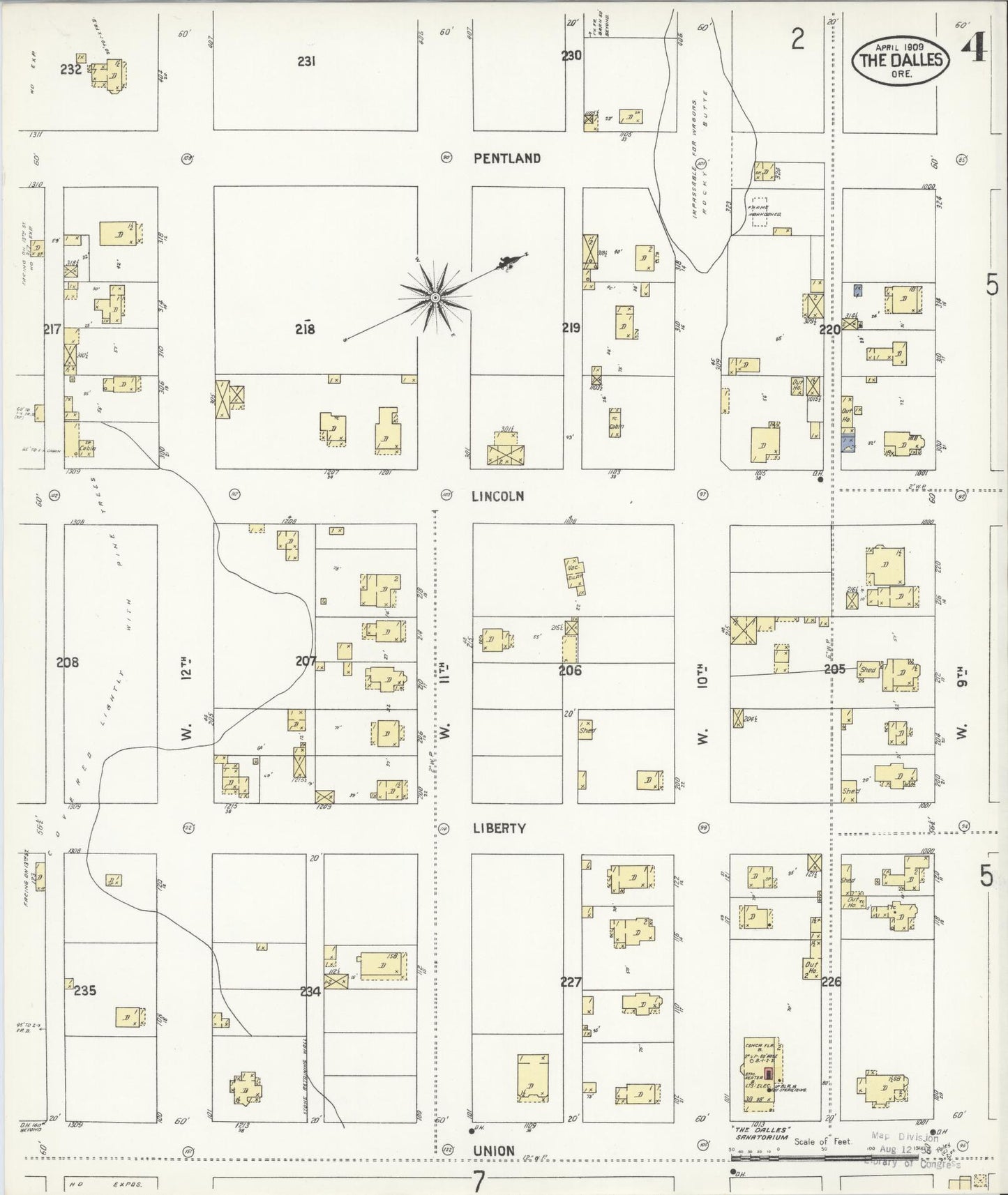 Sanborn Fire Insurance Map from The Dalles, Wasco County, Oregon (1909), Sheet #0004 - Complete Map Set gallery image, historic Sanborn map, vintage wall art, Oregon Oregon