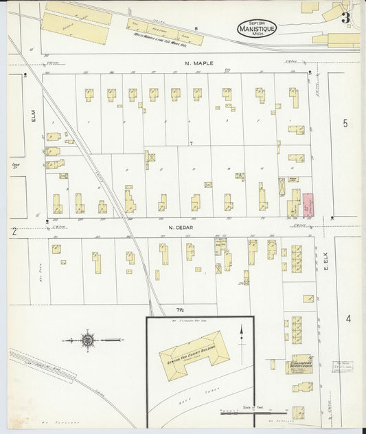 Sanborn Fire Insurance Map from Manistique, Schoolcraft County, Michigan (1914), Sheet #0003 - Historic Sanborn Fire Insurance Map Print, vintage old map wall art, antique decor, genealogy gift, Michigan Michigan map