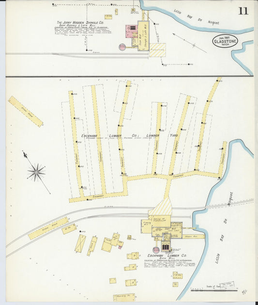 Sanborn Fire Insurance Map from Gladstone, Delta County, Michigan (1907), Sheet #0011 - Historic Sanborn Fire Insurance Map Print, vintage old map wall art, antique decor, genealogy gift, Michigan Michigan map