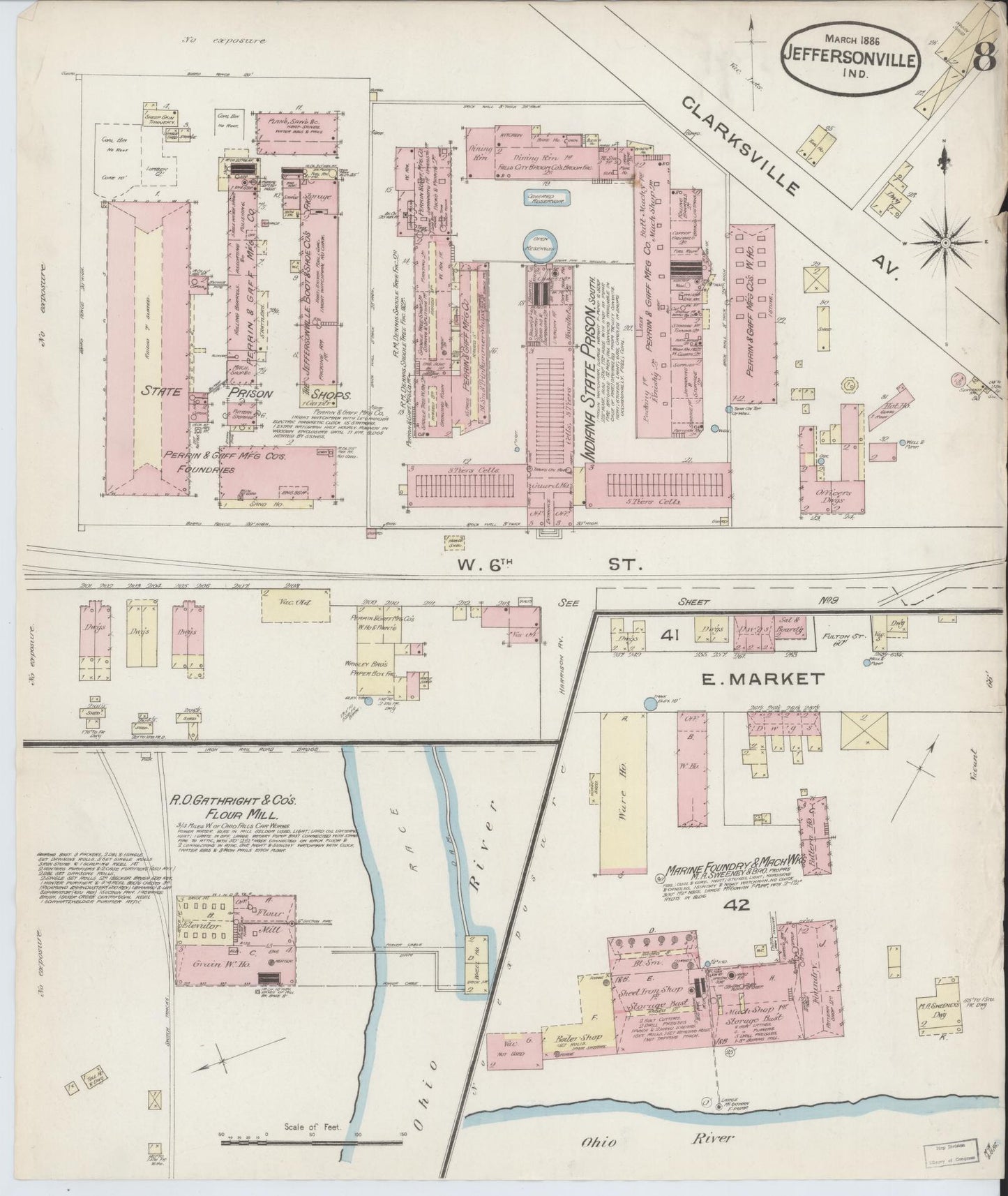 Sanborn Fire Insurance Map from Jeffersonville, Clark County, Indiana (1886), Sheet #0008 - Complete Map Set gallery image, historic Sanborn map, vintage wall art, Indiana Indiana