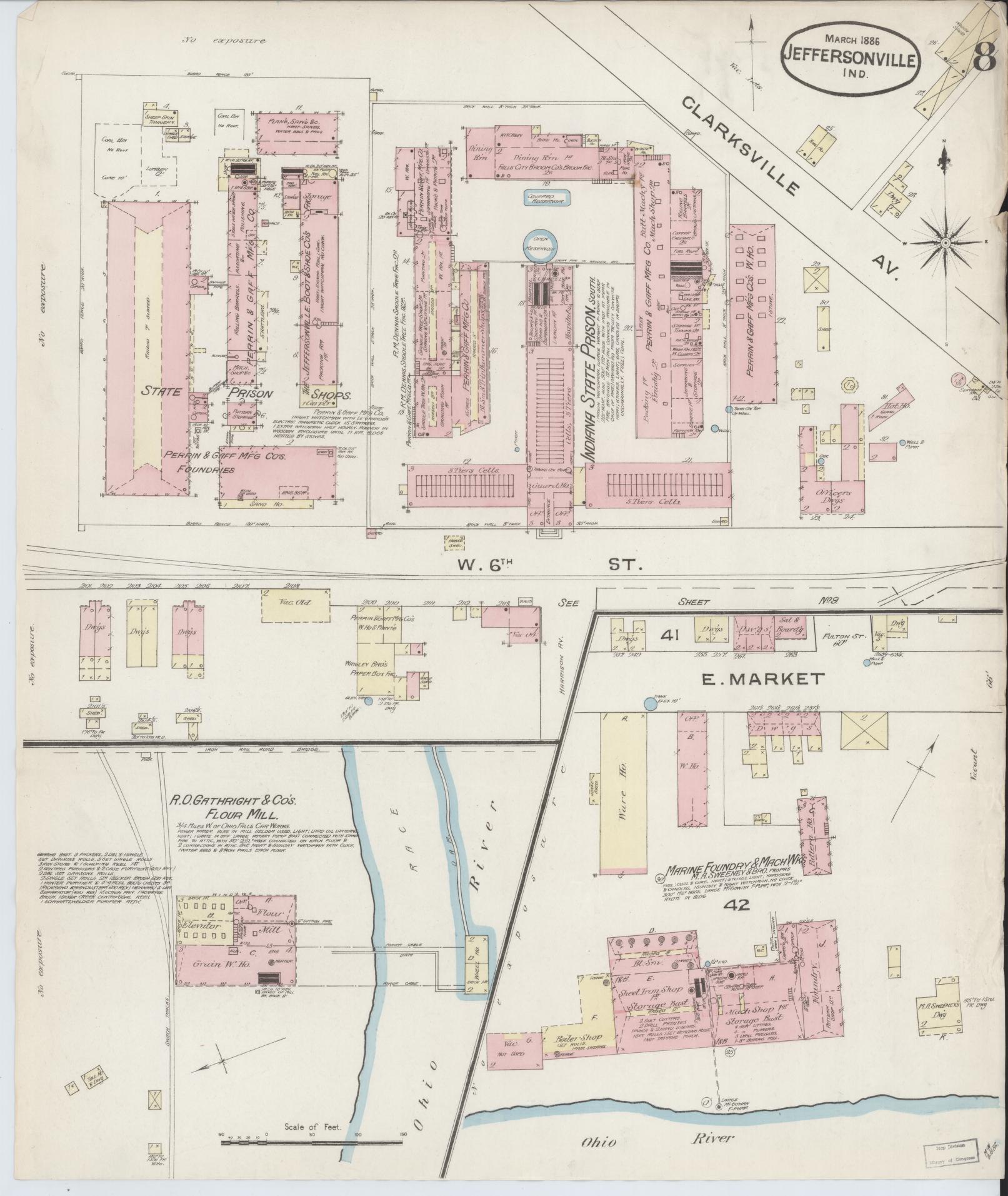 Sanborn Fire Insurance Map from Jeffersonville, Clark County, Indiana (1886), Sheet #0008 - Complete Map Set gallery image, historic Sanborn map, vintage wall art, Indiana Indiana