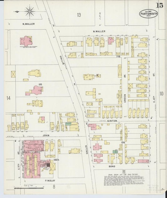Sanborn Fire Insurance Map from Portsmouth, Scioto County, Ohio (1897), Sheet #0015 - Historic Sanborn Fire Insurance Map Print, vintage old map wall art, antique decor, genealogy gift, Ohio Ohio map