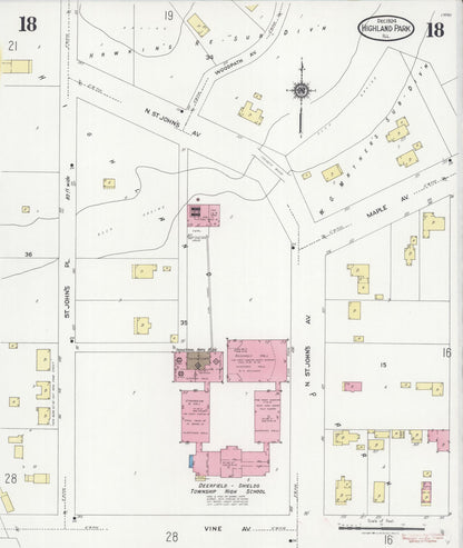 Sanborn Fire Insurance Map from Highland Park, Lake County, Illinois (1924), Sheet #0018 - Historic Sanborn Fire Insurance Map Print, vintage old map wall art, antique decor, genealogy gift, Illinois Illinois map