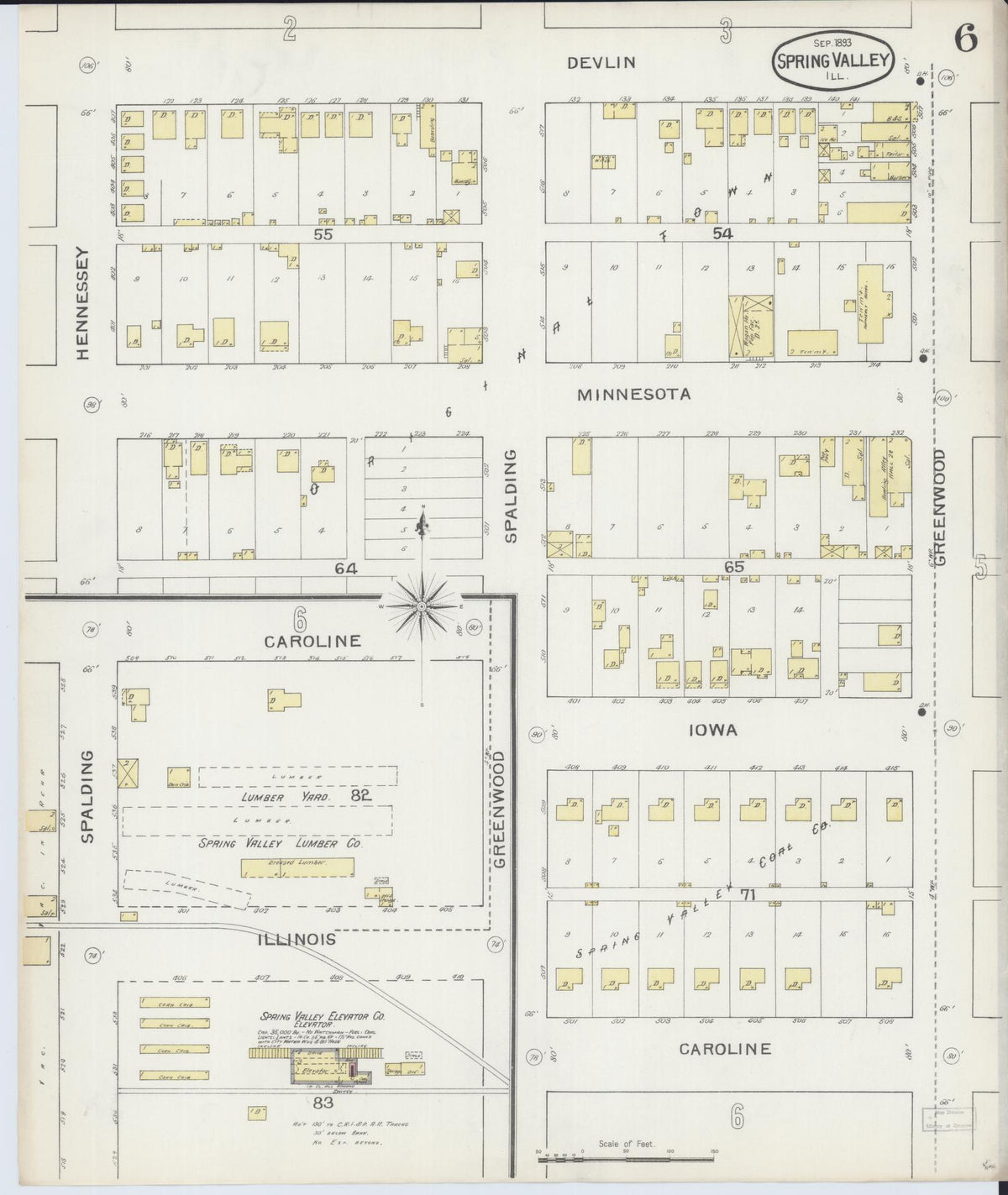 Sanborn Fire Insurance Map from Spring Valley, Bureau County, Illinois (1893), Sheet #0006 - Historic Sanborn Fire Insurance Map Print, vintage old map wall art, antique decor, genealogy gift, Illinois Illinois map