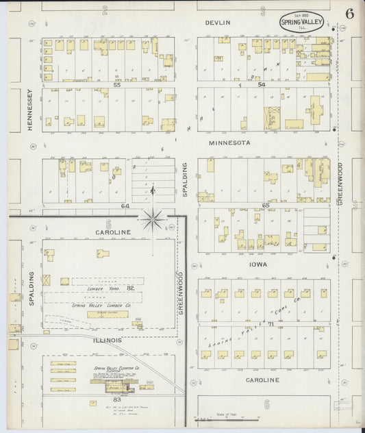 Sanborn Fire Insurance Map from Spring Valley, Bureau County, Illinois (1893), Sheet #0006 - Historic Sanborn Fire Insurance Map Print, vintage old map wall art, antique decor, genealogy gift, Illinois Illinois map