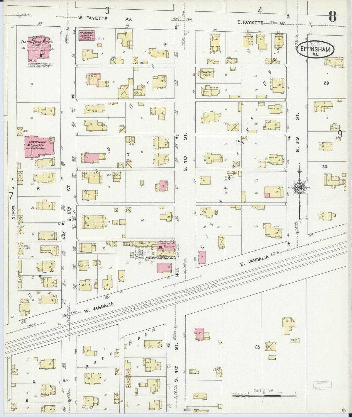 Sanborn Fire Insurance Map from Effingham, Effingham County, Illinois (1911), Sheet #0008 - Complete Map Set gallery image, historic Sanborn map, vintage wall art, Illinois Illinois