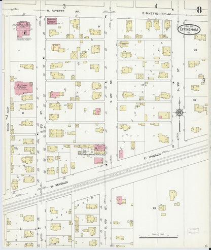 Sanborn Fire Insurance Map from Effingham, Effingham County, Illinois (1911), Sheet #0008 - Complete Map Set gallery image, historic Sanborn map, vintage wall art, Illinois Illinois