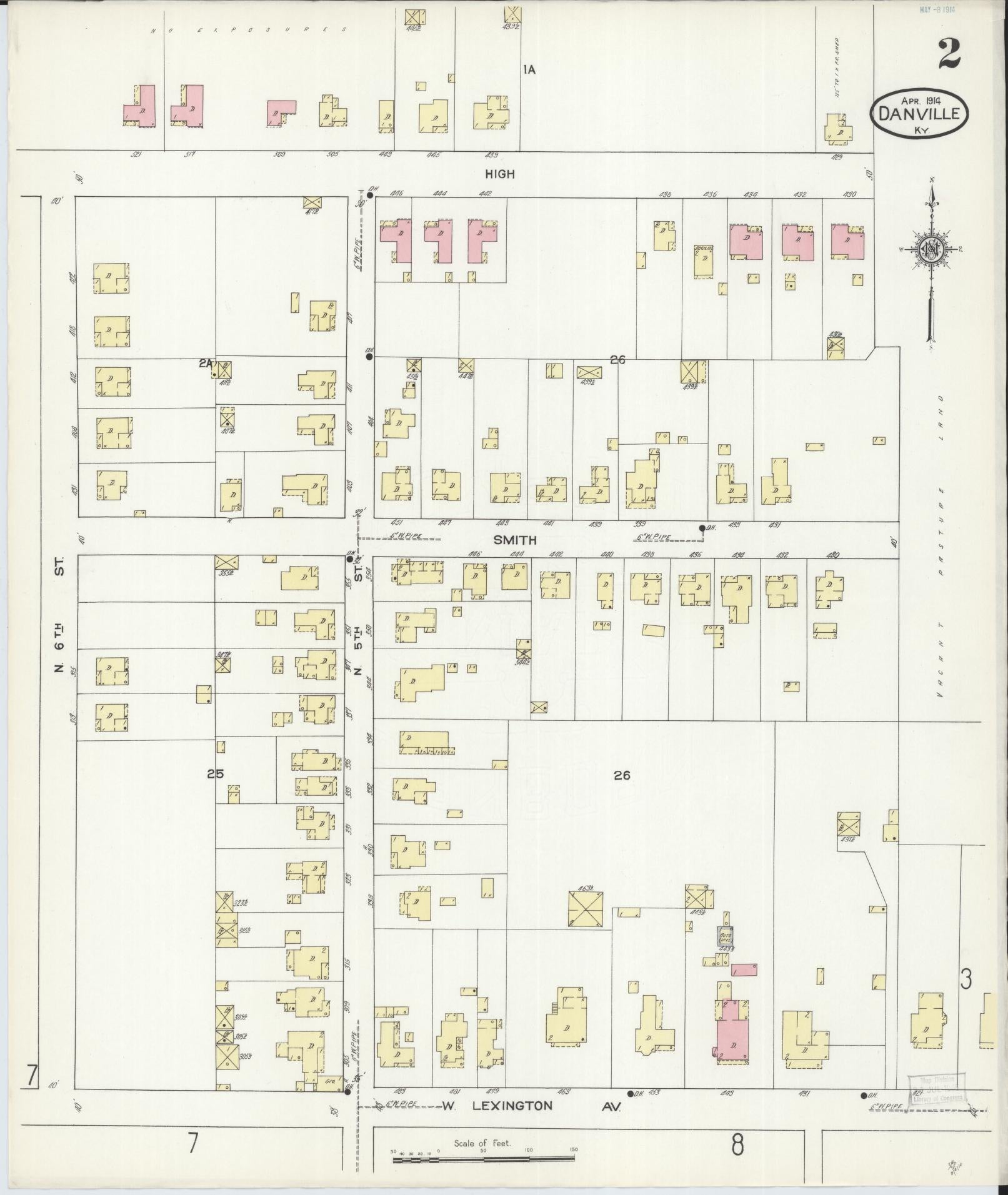 Sanborn Fire Insurance Map from Danville, Boyle County, Kentucky (1914), Sheet #0002 - Complete Map Set gallery image, historic Sanborn map, vintage wall art, Kentucky Kentucky