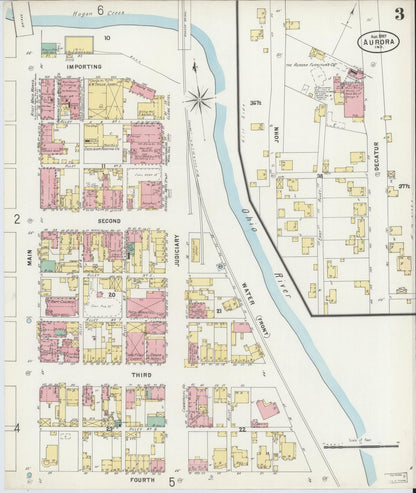 Sanborn Fire Insurance Map from Aurora, Dearborn County, Indiana (1897), Sheet #0003 - Complete Map Set gallery image, historic Sanborn map, vintage wall art, Indiana Indiana
