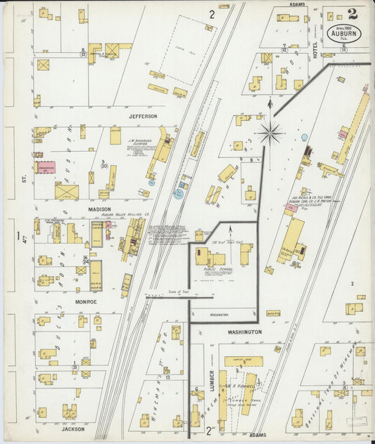 Sanborn Fire Insurance Map from Auburn, Sangamon County, Illinois (1900), Sheet #0002 - Historic Sanborn Fire Insurance Map Print, vintage old map wall art, antique decor, genealogy gift, Illinois Illinois map