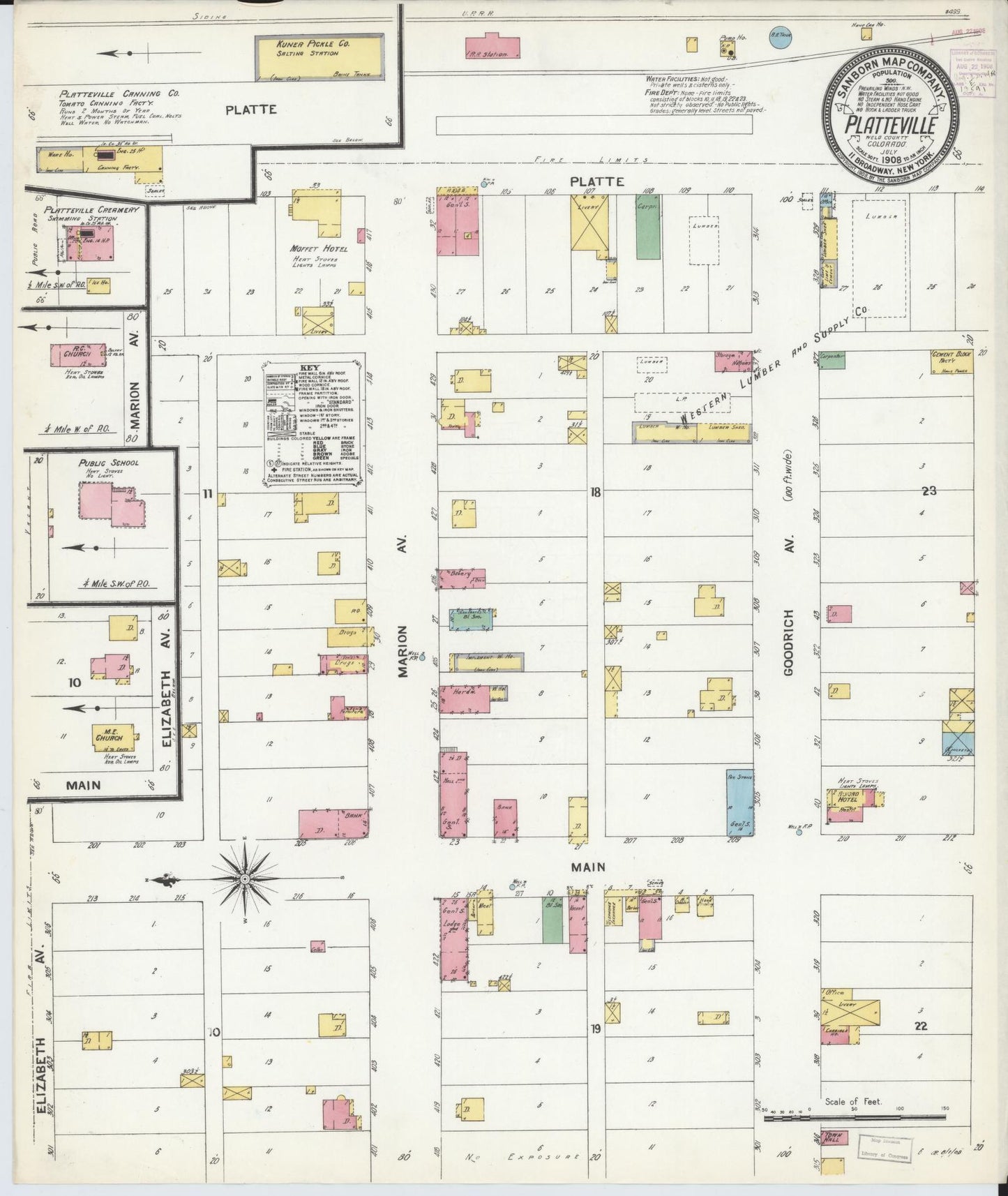 Sanborn Fire Insurance Map from Platteville, Weld County, Colorado (1908), Sheet #0001 - Historic Sanborn Fire Insurance Map Print, vintage old map wall art, antique decor, genealogy gift, Colorado Colorado map