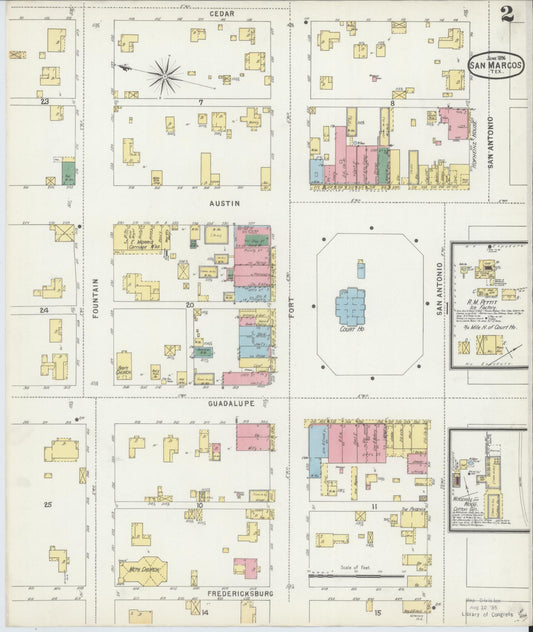 Sanborn Fire Insurance Map from San Marcos, Hays County, Texas (1896), Sheet #0002 - Historic Sanborn Fire Insurance Map Print, vintage old map wall art, antique decor, genealogy gift, Texas Texas map