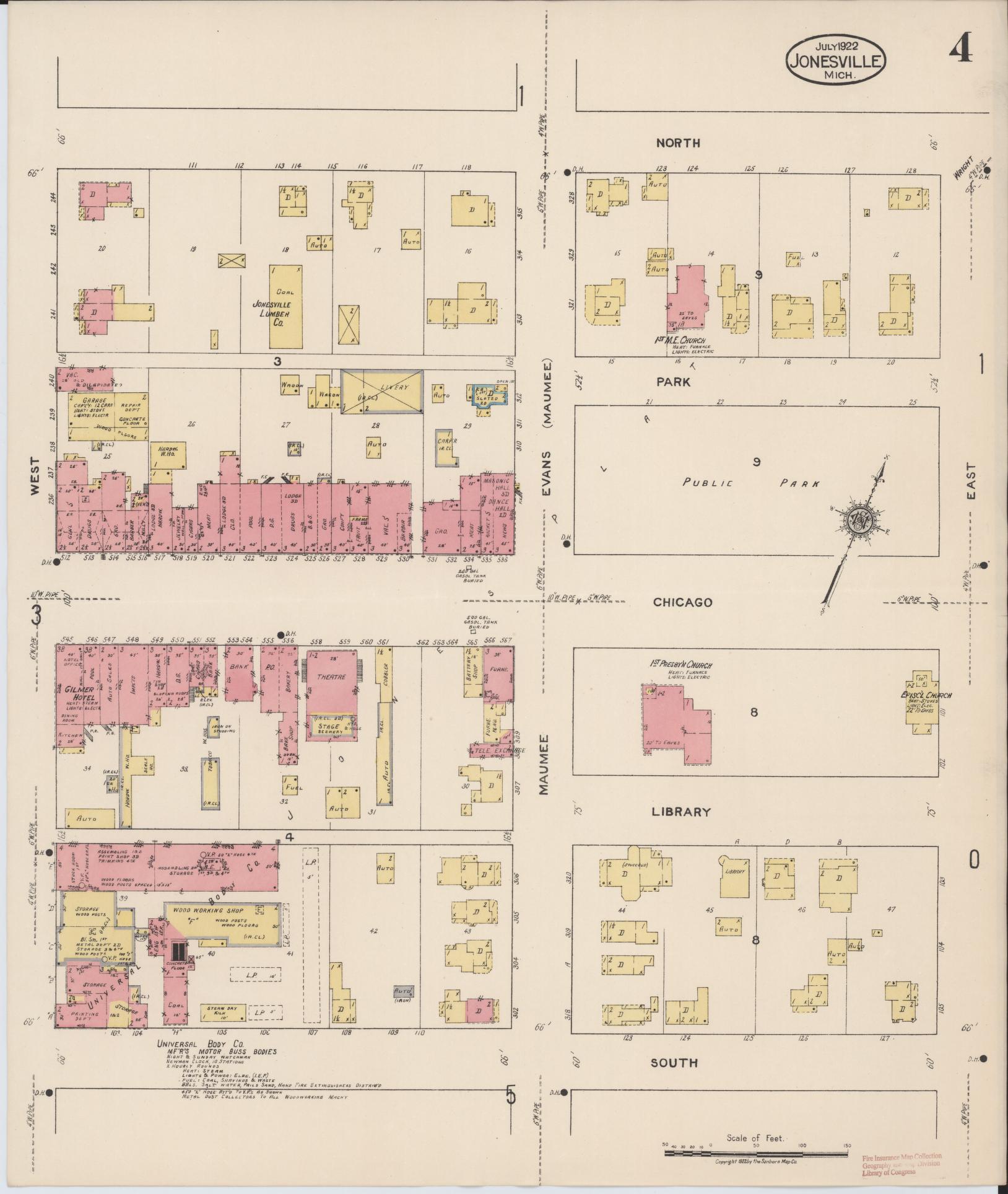 Sanborn Fire Insurance Map from Jonesville, Hillsdale County, Michigan (1922), Sheet #0004 - Complete Map Set gallery image, historic Sanborn map, vintage wall art, Michigan Michigan