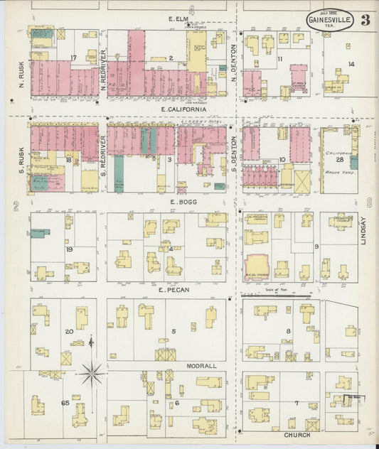 Sanborn Fire Insurance Map from Gainesville, Cooke County, Texas (1892), Sheet #0003 - Historic Sanborn Fire Insurance Map Print, vintage old map wall art, antique decor, genealogy gift, Texas Texas map
