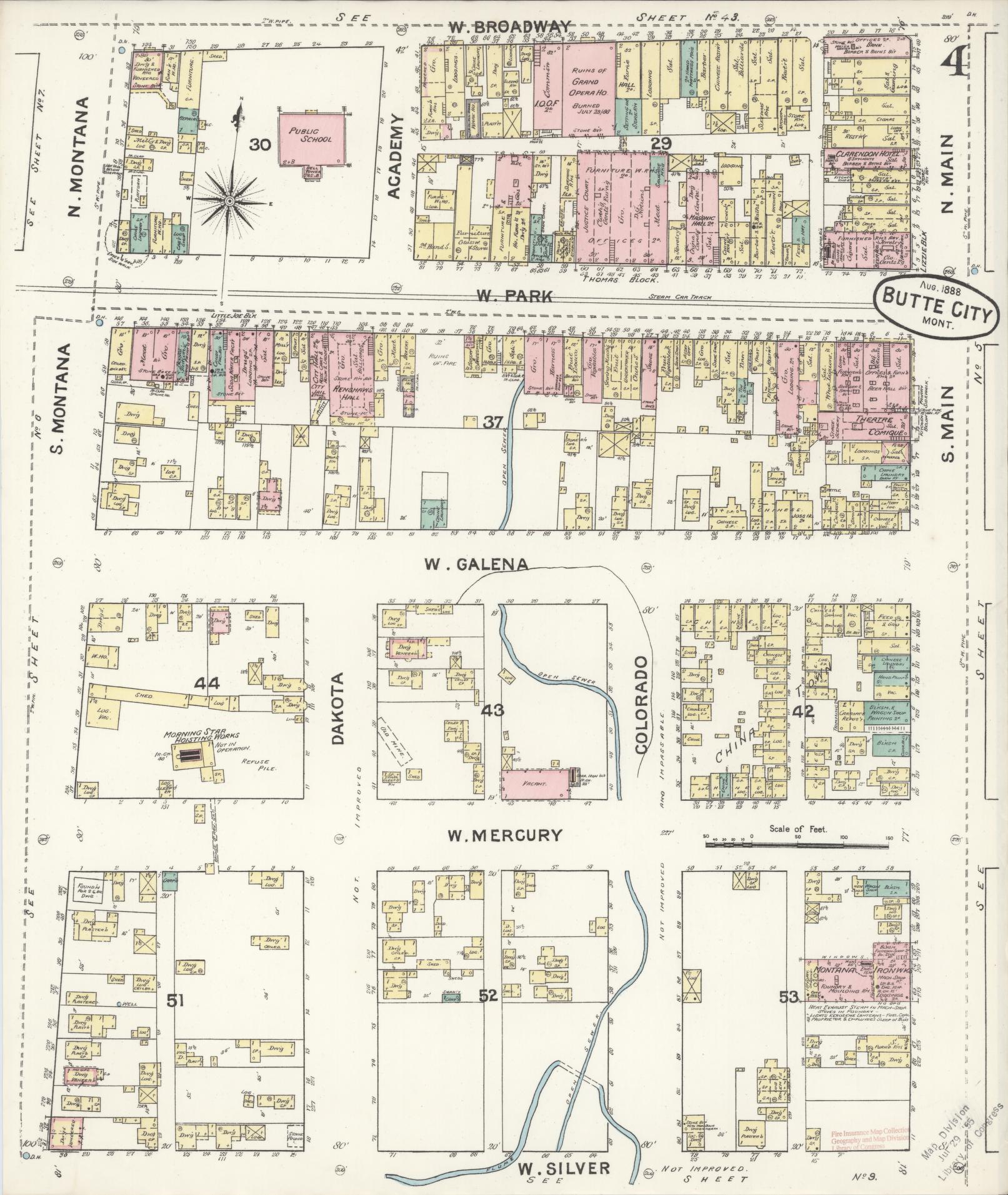 Sanborn Fire Insurance Map from Butte, Silver Bow County, Montana (1888), Sheet #0004 - Complete Map Set gallery image, historic Sanborn map, vintage wall art, Montana Montana