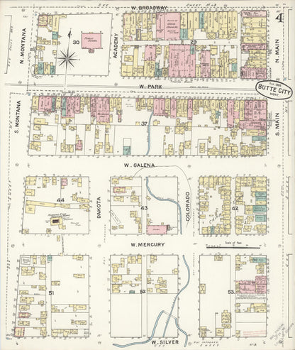 Sanborn Fire Insurance Map from Butte, Silver Bow County, Montana (1888), Sheet #0004 - Complete Map Set gallery image, historic Sanborn map, vintage wall art, Montana Montana