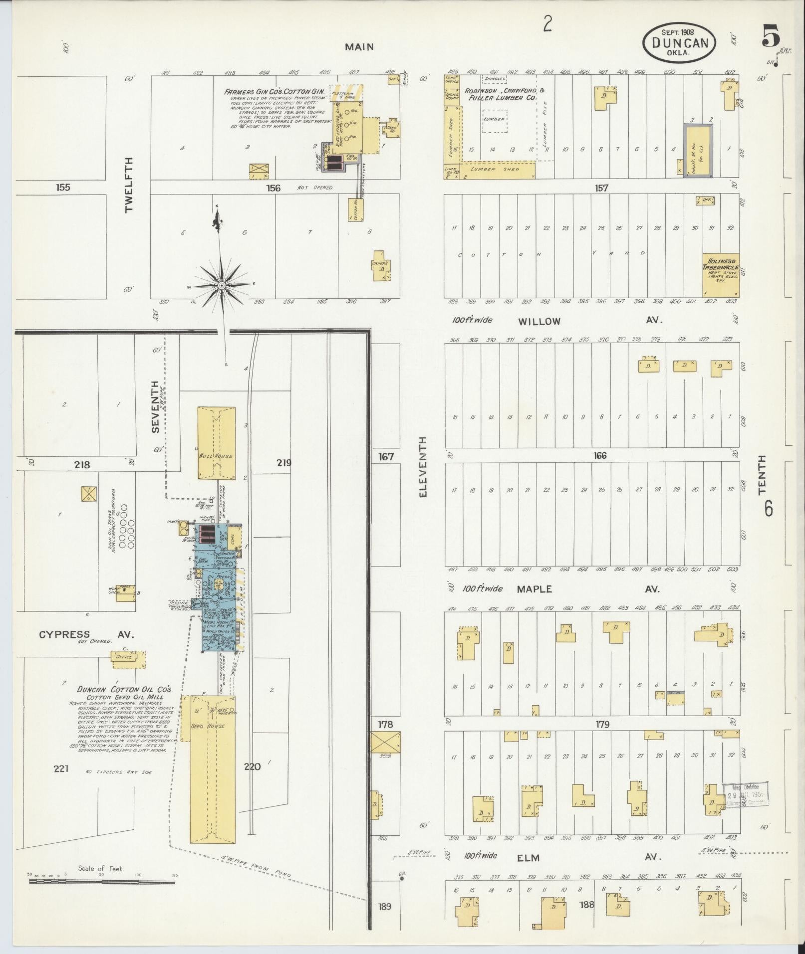 Sanborn Fire Insurance Map from Duncan, Stephens County, Oklahoma (1908), Sheet #0005 - Complete Map Set gallery image, historic Sanborn map, vintage wall art, Oklahoma Oklahoma