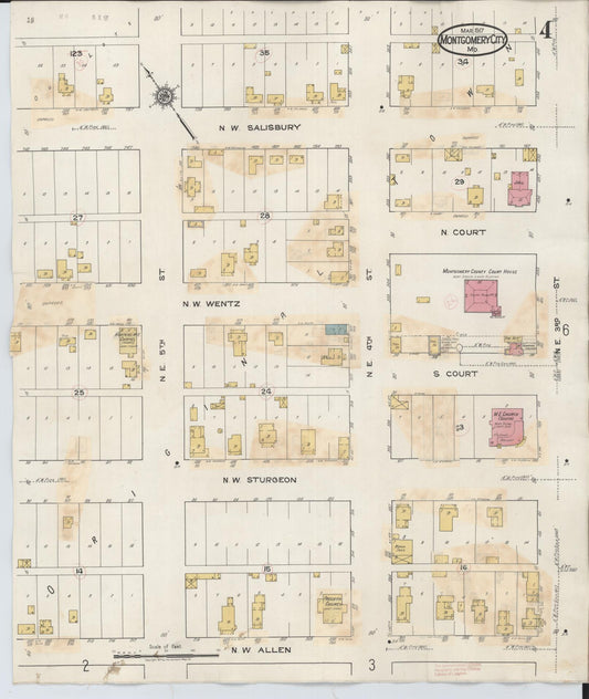 Sanborn Fire Insurance Map from Montgomery City, Montgomery County, Missouri (1932), Sheet #0004 - Historic Sanborn Fire Insurance Map Print, vintage old map wall art, antique decor, genealogy gift, Missouri Missouri map