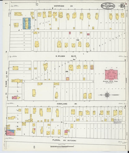 Sanborn Fire Insurance Map from Mount Clemens, Macomb County, Michigan (1921), Sheet #0019 - Historic Sanborn Fire Insurance Map Print, vintage old map wall art, antique decor, genealogy gift, Michigan Michigan map