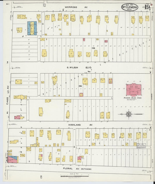 Sanborn Fire Insurance Map from Mount Clemens, Macomb County, Michigan (1921), Sheet #0019 - Historic Sanborn Fire Insurance Map Print, vintage old map wall art, antique decor, genealogy gift, Michigan Michigan map