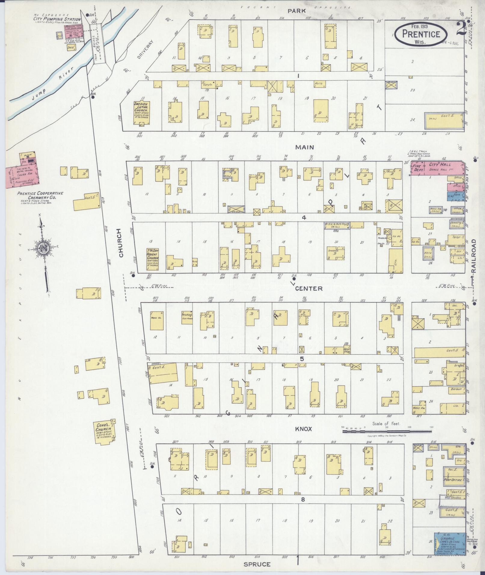 Sanborn Fire Insurance Map from Prentice, Price County, Wisconsin (1919), Sheet #0002 - Complete Map Set gallery image, historic Sanborn map, vintage wall art, Wisconsin Wisconsin
