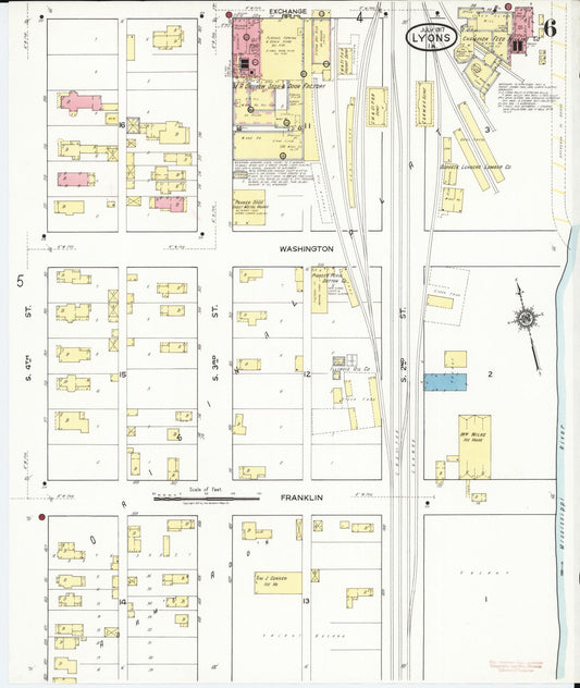 Sanborn Fire Insurance Map from Lyons, Clinton County, Iowa (1917), Sheet #0006 - Historic Sanborn Fire Insurance Map Print, vintage old map wall art